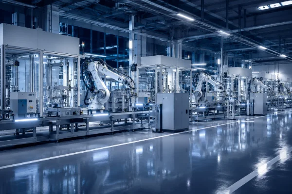 Modern automated production line in a clean industrial facility