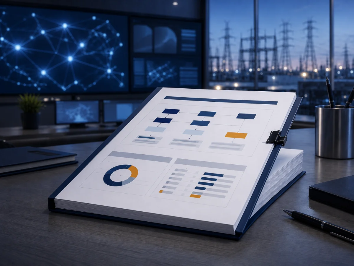 Structured evidence pack presented over architecture imagery